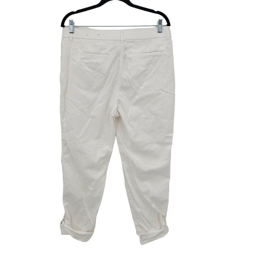 Chico's Pants‎ M White Ankle Stretch High Rise Roll Tab Flat Back Athleisure - Picture 2 of 11